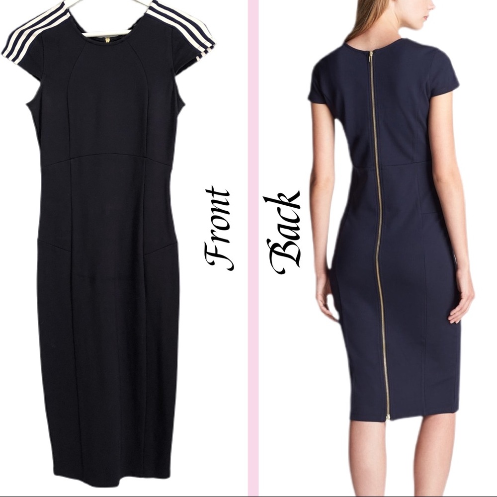 Navy pencil dress with white stripe Size XS
